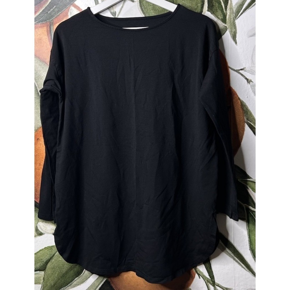 J Jill Small Shirt Luxe Supima Cotton Boatneck Long Sleeve Shirt Black